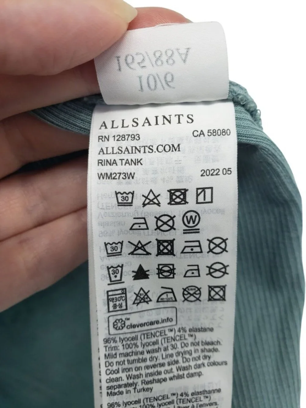All Saints Light Blue Ribbed Tank Top Rink Tank US 6 Allsaints - Picture 7 of 11